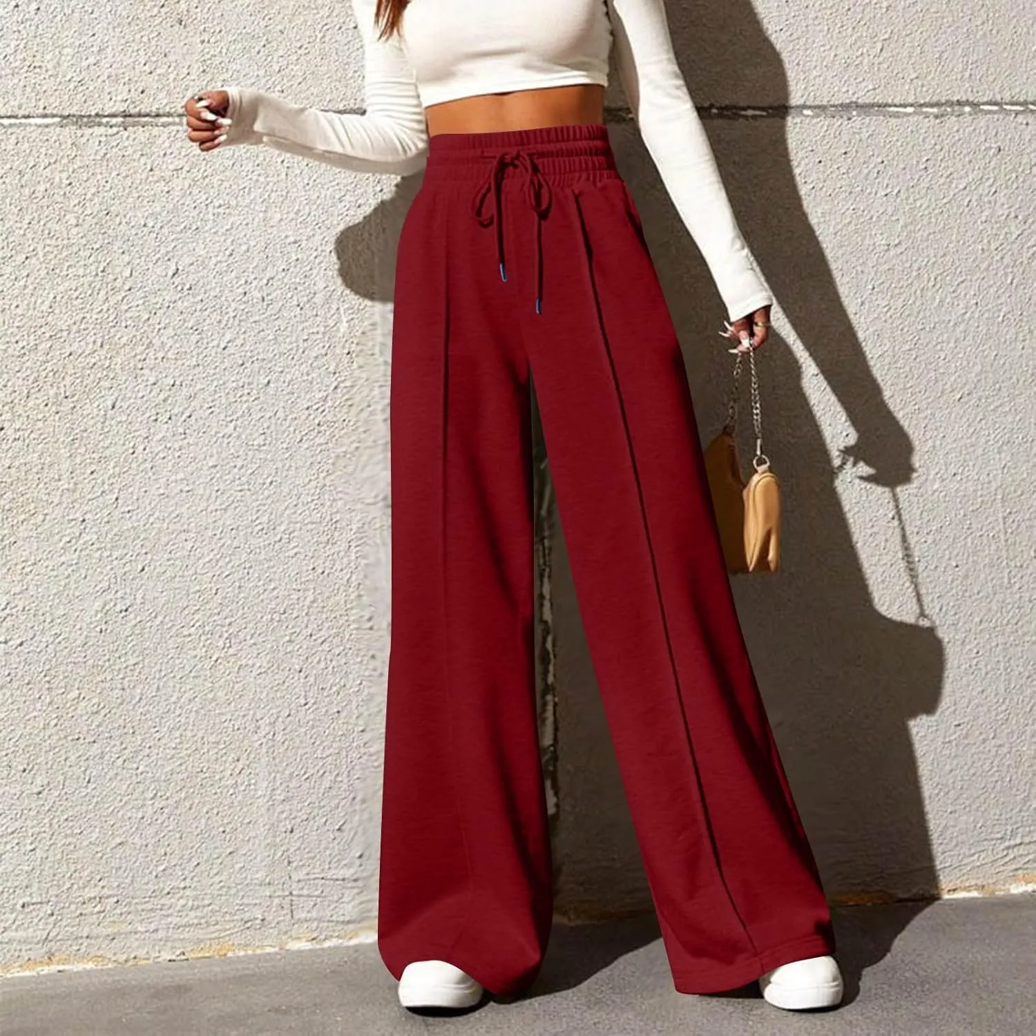 Wide Leg Sweatpants Women Casual Lightweight Drawstring High Waisted Joggers Baggy Soft Lounge Pants with Pockets