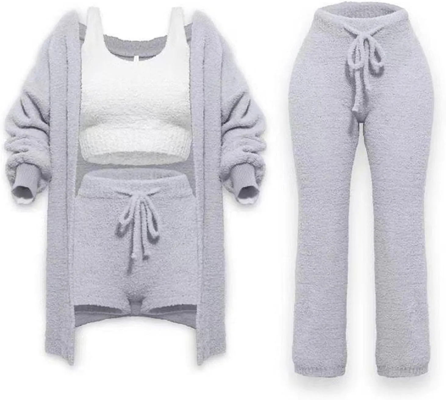 Winter Knit Set 4-Piece for Women,Soft Cozy Knit Loungewear Sets Women's Lounge Sets Cardigan Coat Vest Shorts Trousers