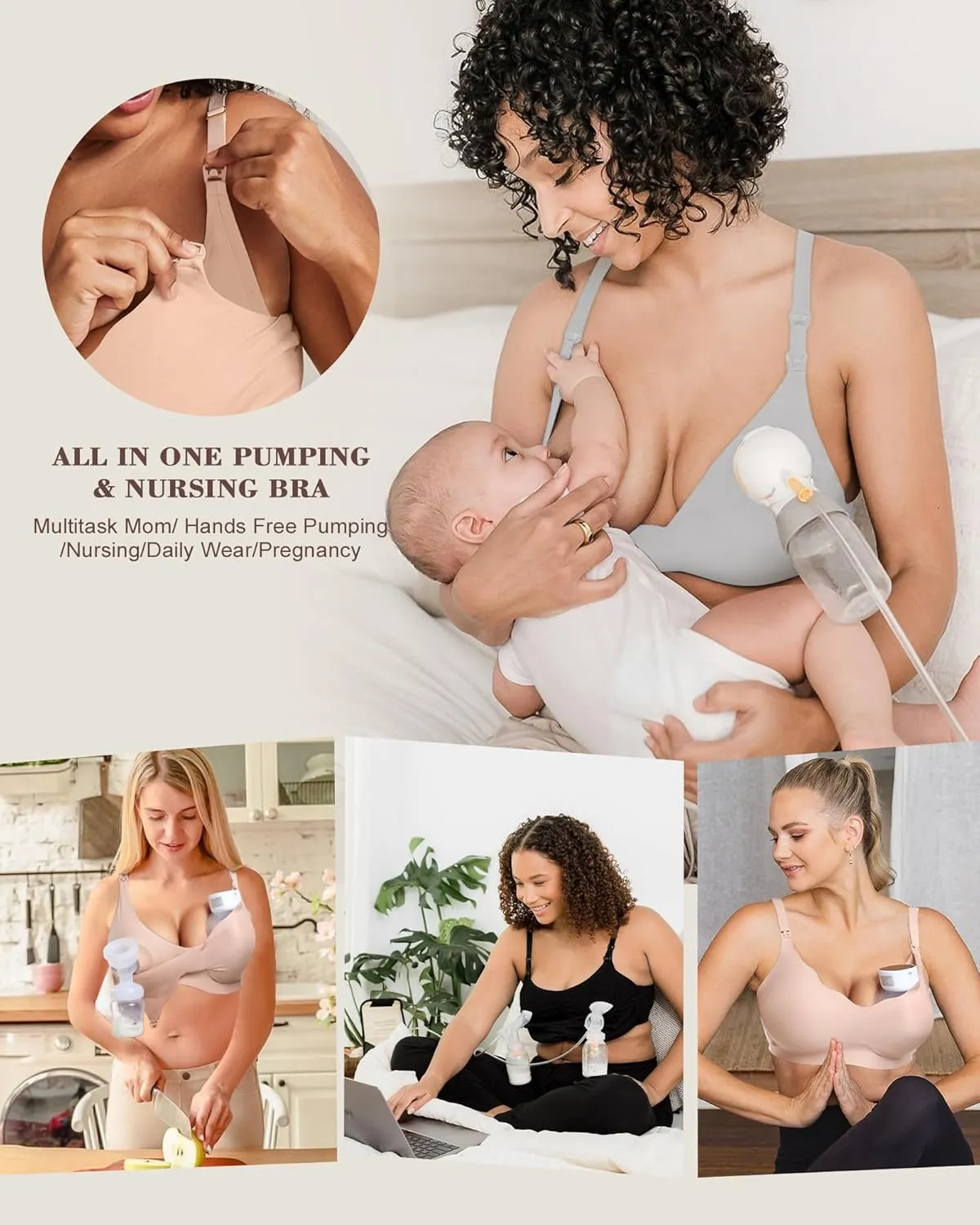 Wireless Seamless Pumping Bra Hands Free Nursing Bra Wirefree Comfort Wearable Breast Pump Brass