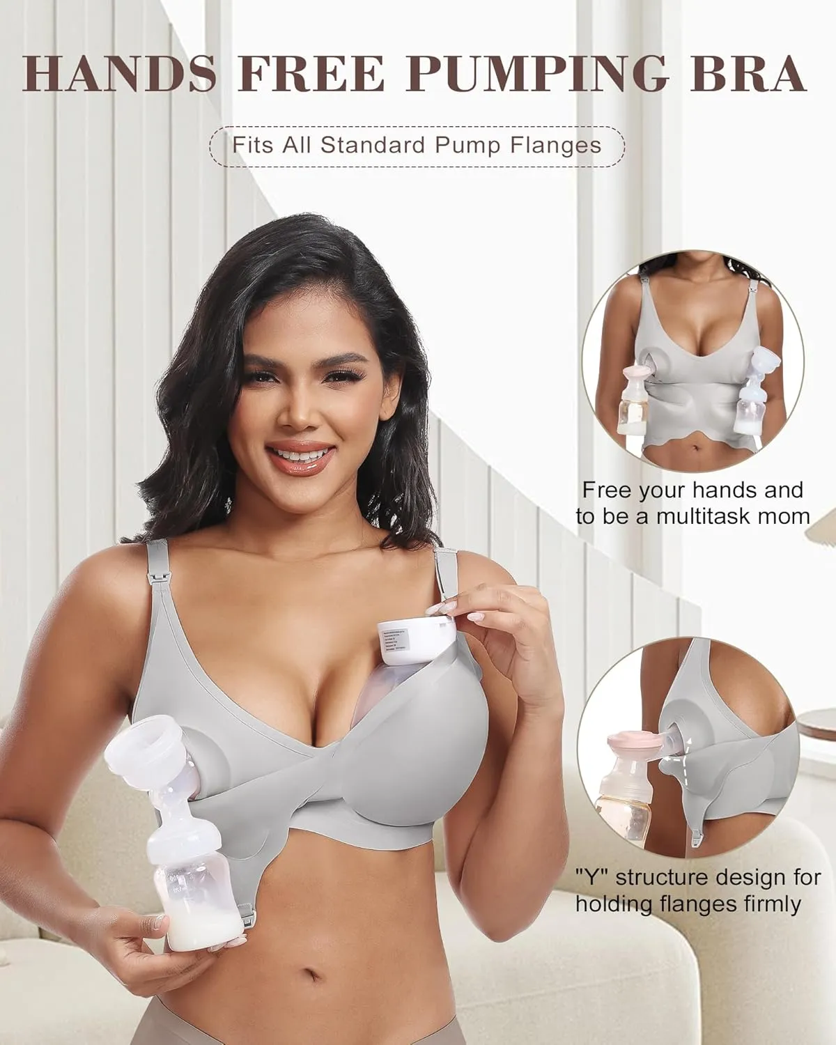 Wireless Seamless Pumping Bra Hands Free Nursing Bra Wirefree Comfort Wearable Breast Pump Brass