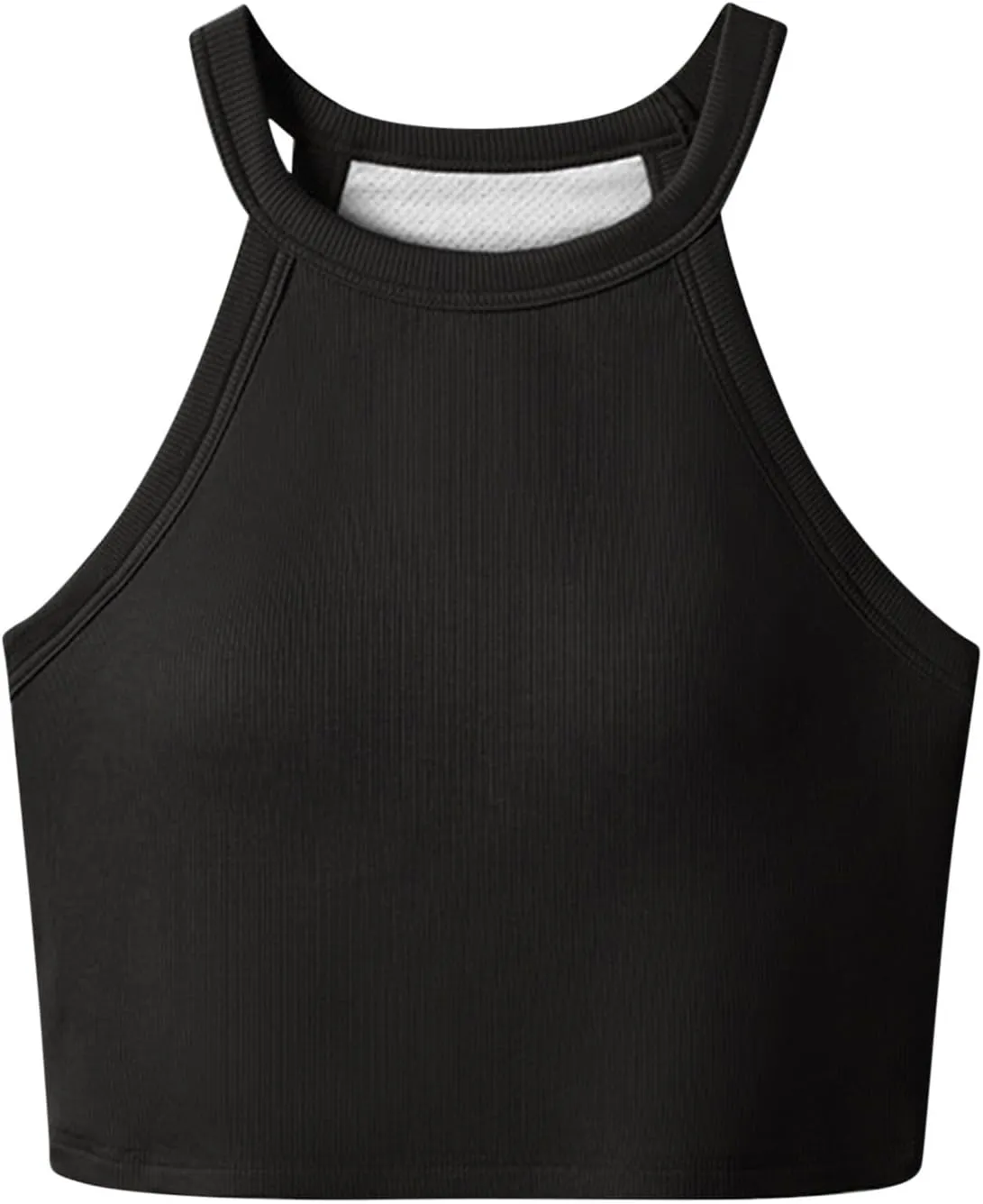Wmens Crop Tank Tops with Built in Bra Halter High Neck Padded Yoga Shirts Sleeveless Basic Shelf Bras Camisoles Tees