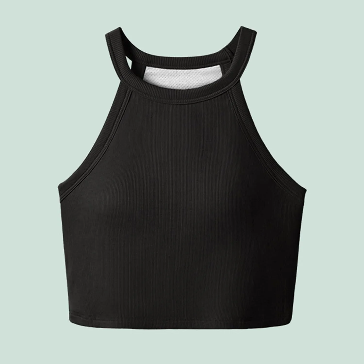 Wmens Crop Tank Tops with Built in Bra Halter High Neck Padded Yoga Shirts Sleeveless Basic Shelf Bras Camisoles Tees