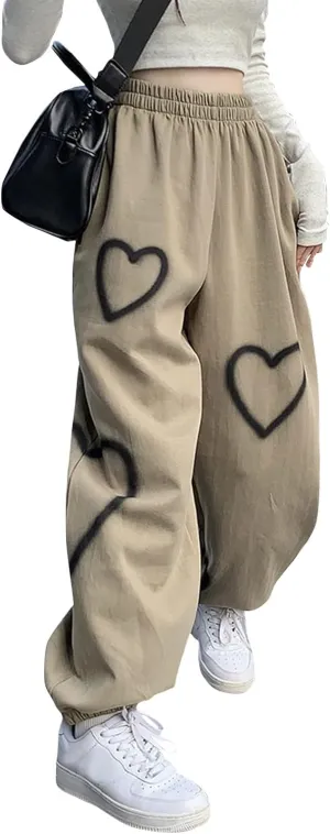 Women Active Jogger Sweatpants High Waisted Pants Lounge Bottoms Fleece Wide Leg Baggy Athletic Joggers Pants Pockets