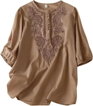 Women Button Up Shirt V Neck Short Sleeve Linen Summer Casual Work Blouse Top Loose Fit Tee Shirt