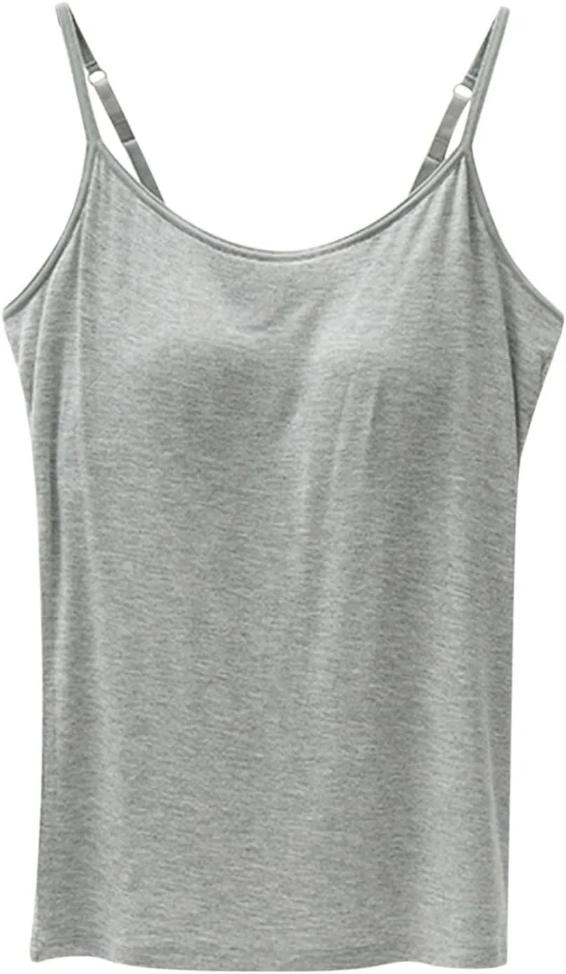 Women Cami Bra Basic Strap Tank Tops with Padded Workout Yoga Racerback Tanks Top Built in Shelf Camisole
