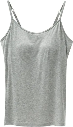 Women Cami Bra Basic Strap Tank Tops with Padded Workout Yoga Racerback Tanks Top Built in Shelf Camisole