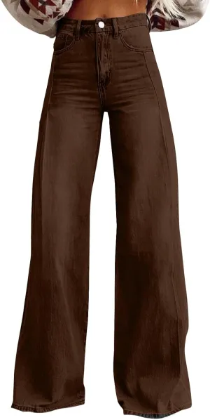 Women Jeans Lightweight High Waist Loose Wide Leg Jeans Petite Summer Straight Lounge Denim Pants with Pockets