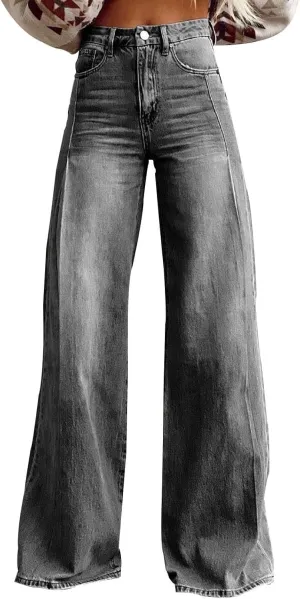 Women Jeans Lightweight High Waist Loose Wide Leg Jeans Petite Summer Straight Lounge Denim Pants with Pockets