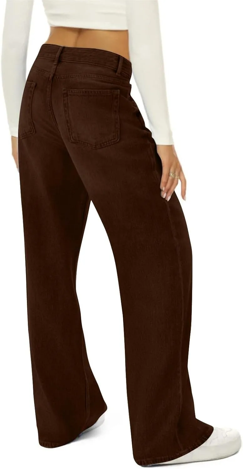 Women Jeans Lightweight High Waist Loose Wide Leg Jeans Petite Summer Straight Lounge Denim Pants with Pockets