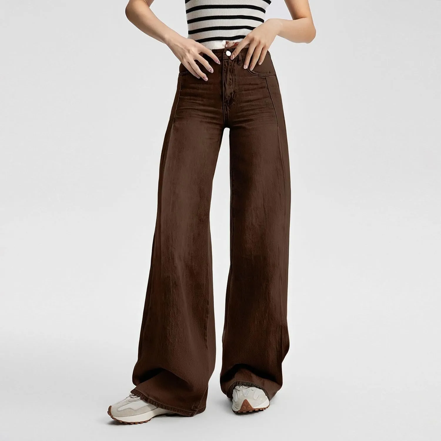 Women Jeans Lightweight High Waist Loose Wide Leg Jeans Petite Summer Straight Lounge Denim Pants with Pockets