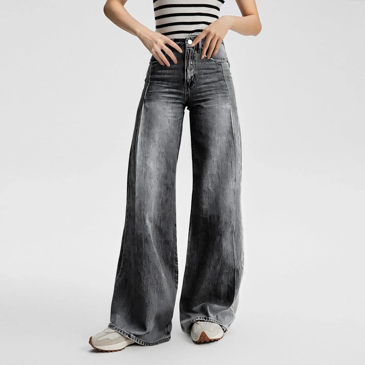 Women Jeans Lightweight High Waist Loose Wide Leg Jeans Petite Summer Straight Lounge Denim Pants with Pockets