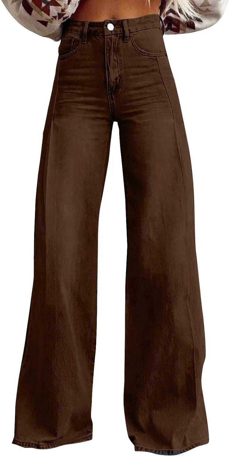 Women Jeans Lightweight High Waist Loose Wide Leg Jeans Petite Summer Straight Lounge Denim Pants with Pockets