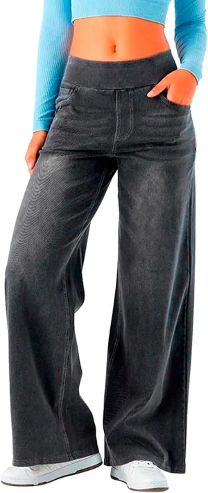 Women Jeans Petite Straight Loose Jeans Lightweight Wide Leg Summer Elastic Waist Lounge Denim Pants with Pockets