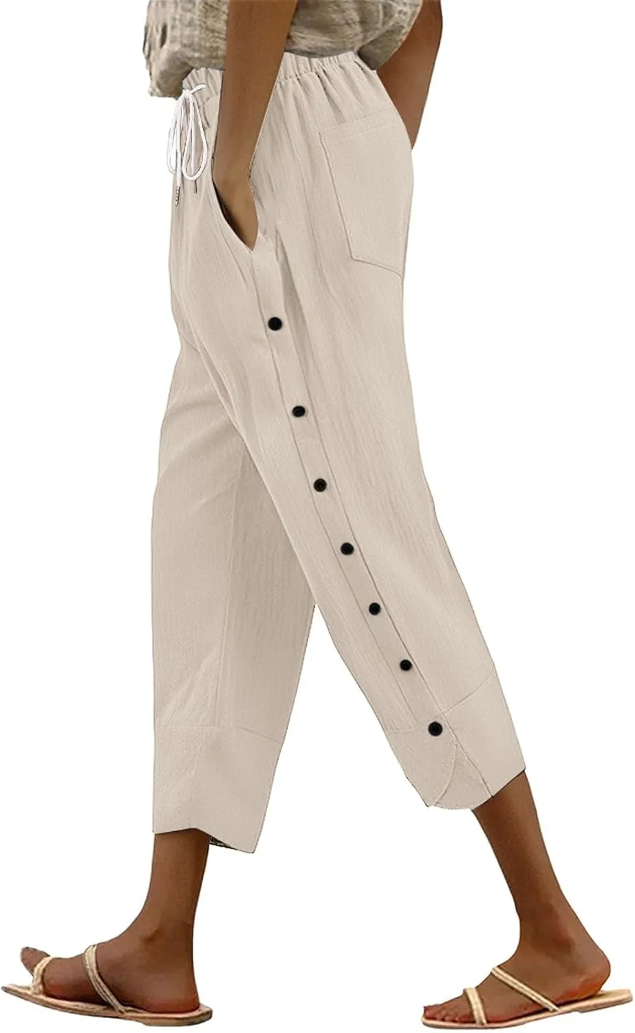Women Linen Pants 2025 Wide Leg Casual Adjustable Tie Palazzo Pant Cotton Lounge Beach Summer Trousers with Pockets