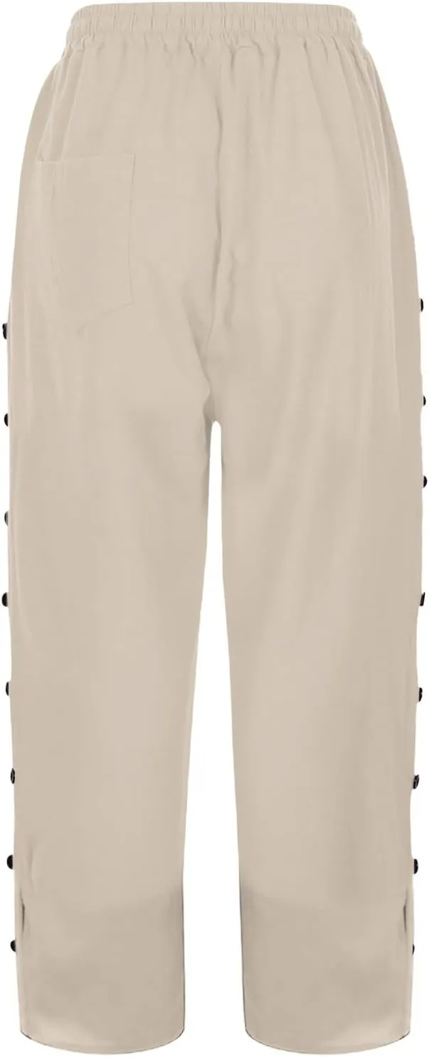 Women Linen Pants 2025 Wide Leg Casual Adjustable Tie Palazzo Pant Cotton Lounge Beach Summer Trousers with Pockets