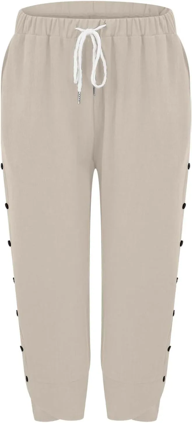 Women Linen Pants 2025 Wide Leg Casual Adjustable Tie Palazzo Pant Cotton Lounge Beach Summer Trousers with Pockets