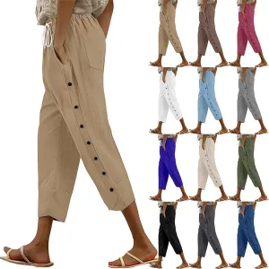 Women Linen Pants 2025 Wide Leg Casual Adjustable Tie Palazzo Pant Cotton Lounge Beach Summer Trousers with Pockets