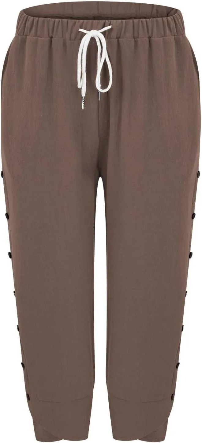 Women Linen Pants 2025 Wide Leg Casual Adjustable Tie Palazzo Pant Cotton Lounge Beach Summer Trousers with Pockets