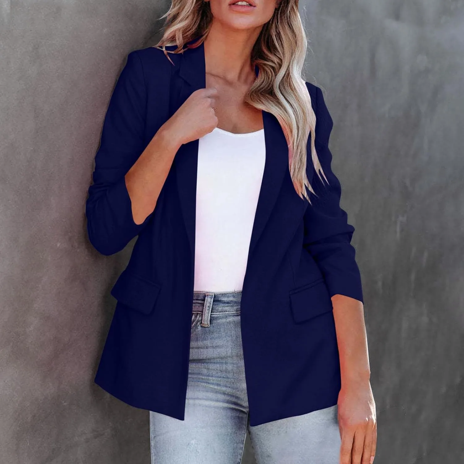 Women Open Front Blazers 2024 Sleeve Front Notched Collar Suit Cardigan Cardigan Fall Fashion Work Office Blazer