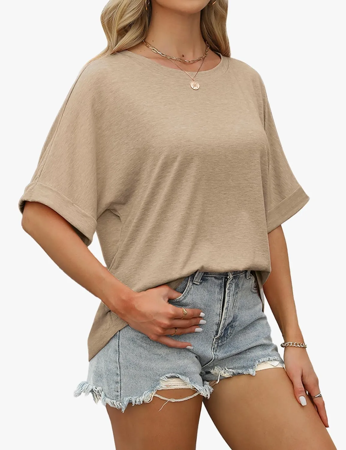 Women Oversized T Shirts Crew Neck Short Sleeve Tops Summer Dressy Casual Loose Fit Tee 2025 Trendy Fashion Clothes