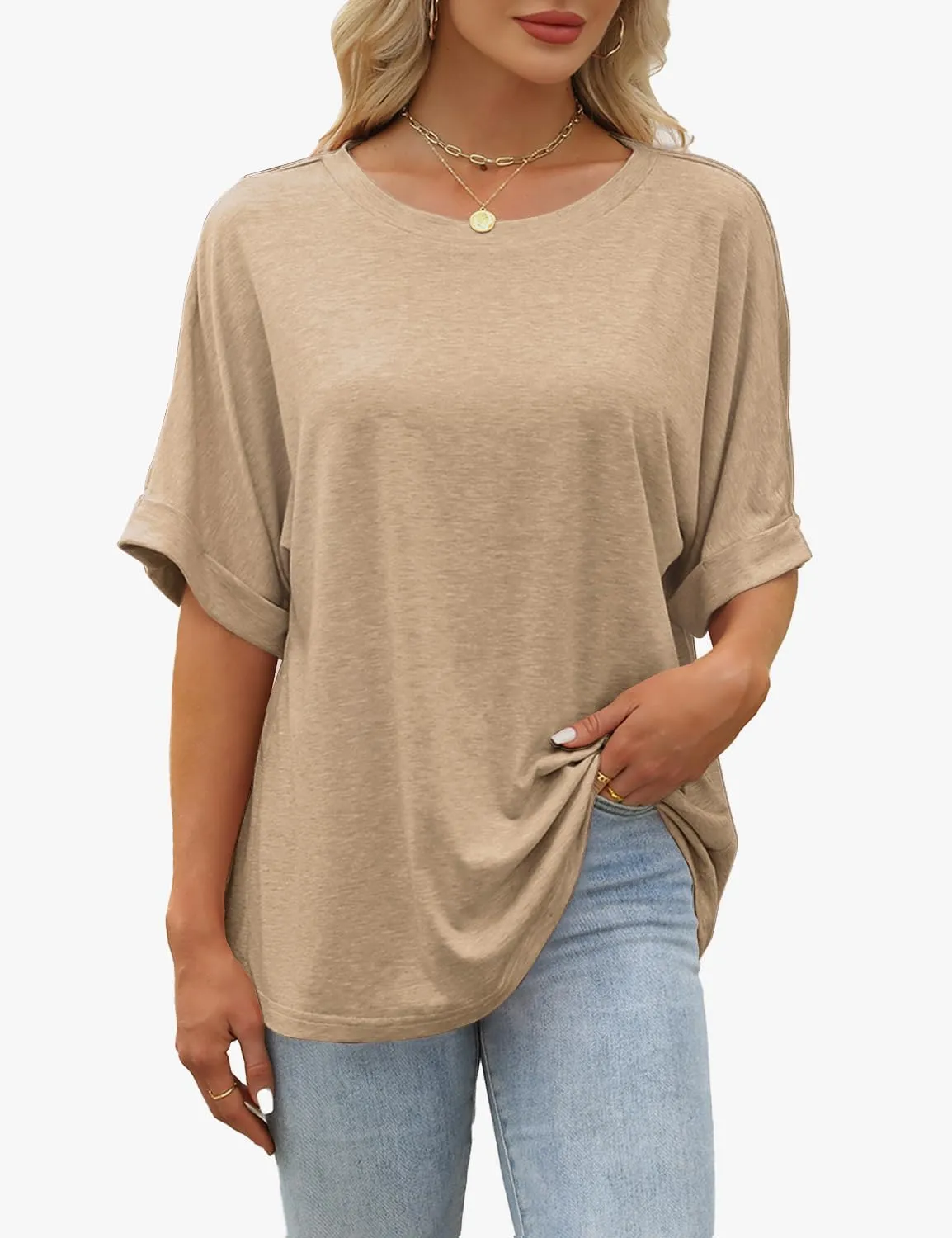 Women Oversized T Shirts Crew Neck Short Sleeve Tops Summer Dressy Casual Loose Fit Tee 2025 Trendy Fashion Clothes