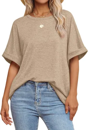 Women Oversized T Shirts Crew Neck Short Sleeve Tops Summer Dressy Casual Loose Fit Tee 2025 Trendy Fashion Clothes