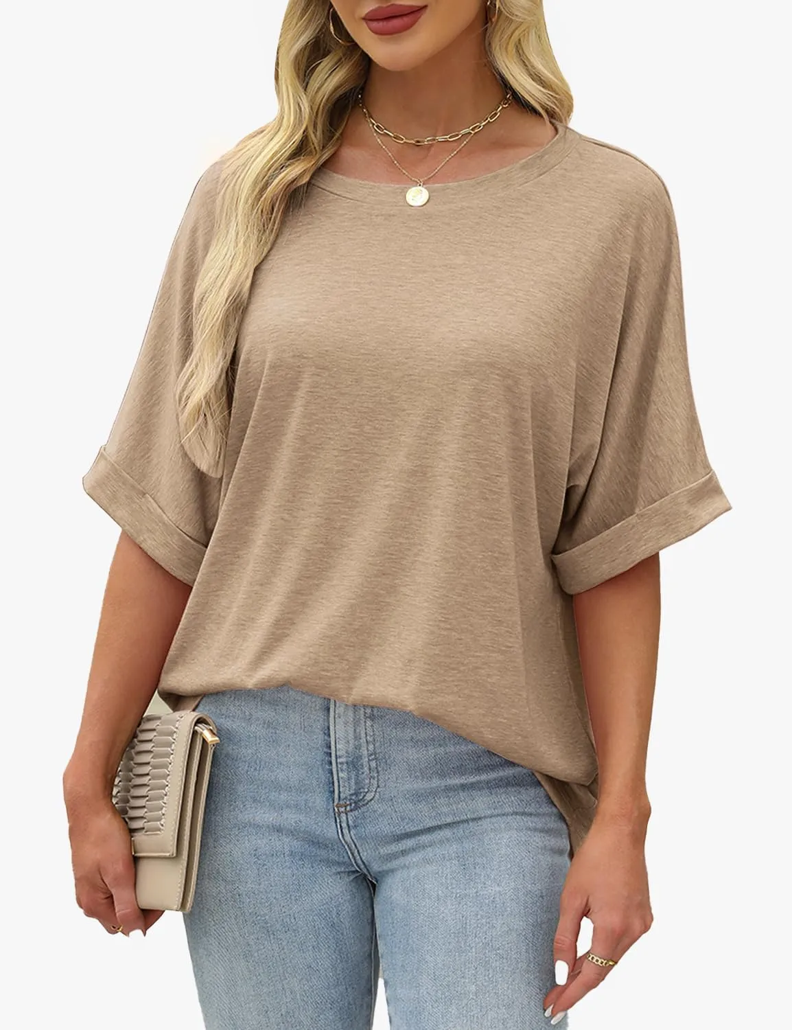 Women Oversized T Shirts Crew Neck Short Sleeve Tops Summer Dressy Casual Loose Fit Tee 2025 Trendy Fashion Clothes