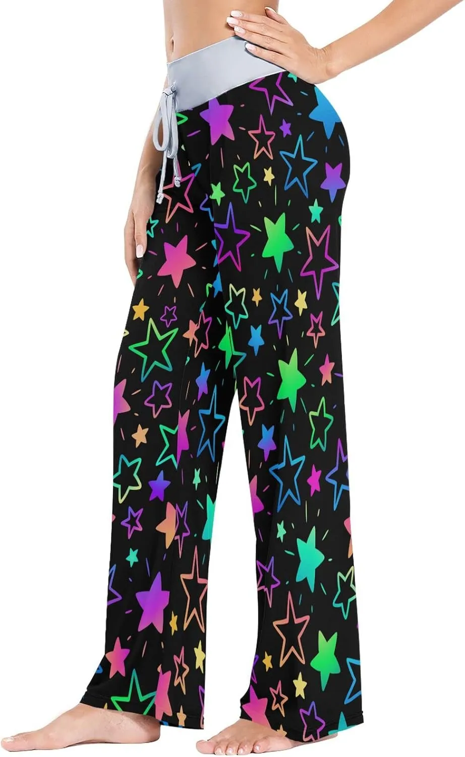 Women Pajama Pants Lounge Pants Long Stretch Comfy Sleepwear Bright Neon Stars