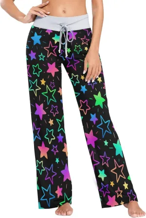 Women Pajama Pants Lounge Pants Long Stretch Comfy Sleepwear Bright Neon Stars