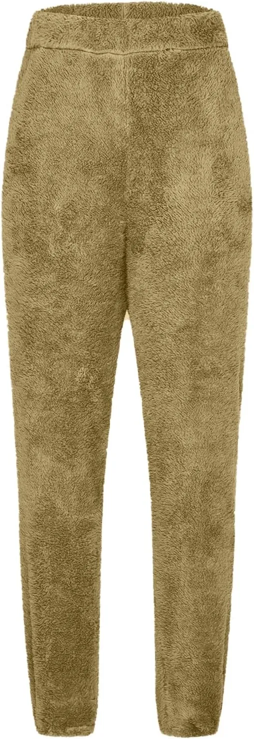 Women Sherpa Lined Pants Winter Warm Thicken Jogger Athletic Sweatpants Fuzzy Fleece Velvet Pajama Bottoms Sleepwear