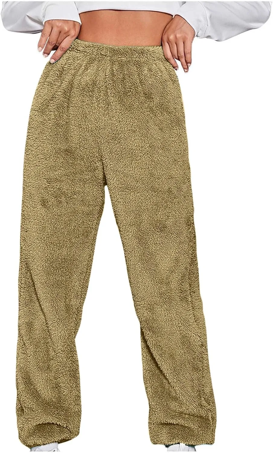 Women Sherpa Lined Pants Winter Warm Thicken Jogger Athletic Sweatpants Fuzzy Fleece Velvet Pajama Bottoms Sleepwear