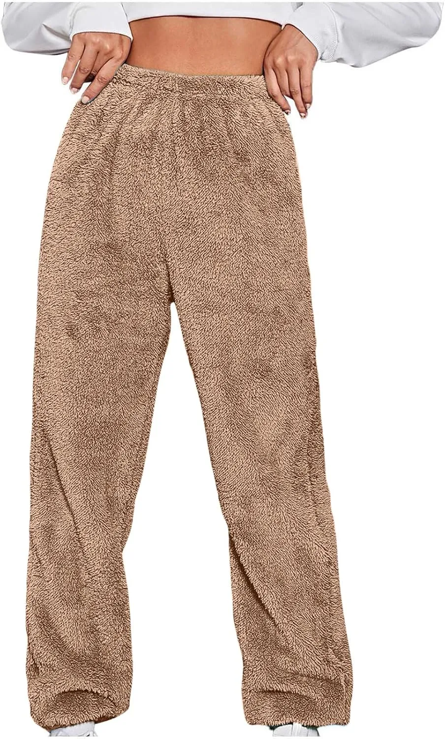 Women Sherpa Lined Pants Winter Warm Thicken Jogger Athletic Sweatpants Fuzzy Fleece Velvet Pajama Bottoms Sleepwear