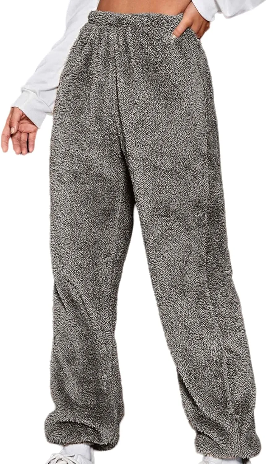 Women Sherpa Lined Pants Winter Warm Thicken Jogger Athletic Sweatpants Fuzzy Fleece Velvet Pajama Bottoms Sleepwear