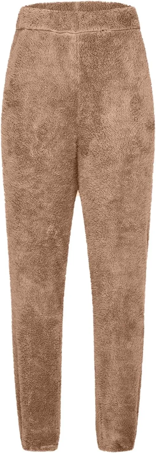 Women Sherpa Lined Pants Winter Warm Thicken Jogger Athletic Sweatpants Fuzzy Fleece Velvet Pajama Bottoms Sleepwear
