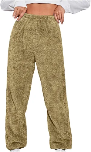 Women Sherpa Lined Pants Winter Warm Thicken Jogger Athletic Sweatpants Fuzzy Fleece Velvet Pajama Bottoms Sleepwear