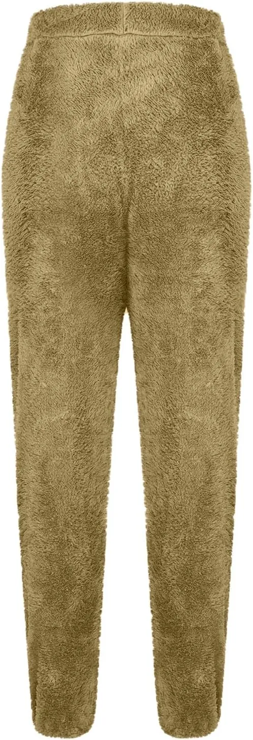 Women Sherpa Lined Pants Winter Warm Thicken Jogger Athletic Sweatpants Fuzzy Fleece Velvet Pajama Bottoms Sleepwear