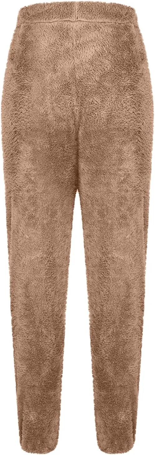Women Sherpa Lined Pants Winter Warm Thicken Jogger Athletic Sweatpants Fuzzy Fleece Velvet Pajama Bottoms Sleepwear