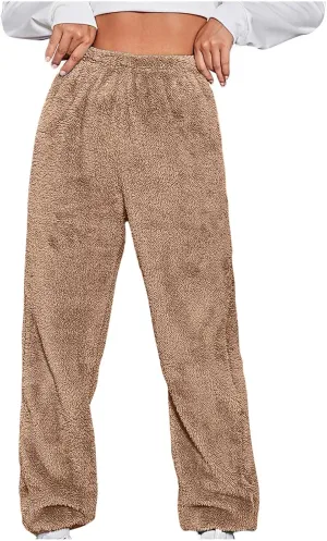 Women Sherpa Lined Pants Winter Warm Thicken Jogger Athletic Sweatpants Fuzzy Fleece Velvet Pajama Bottoms Sleepwear