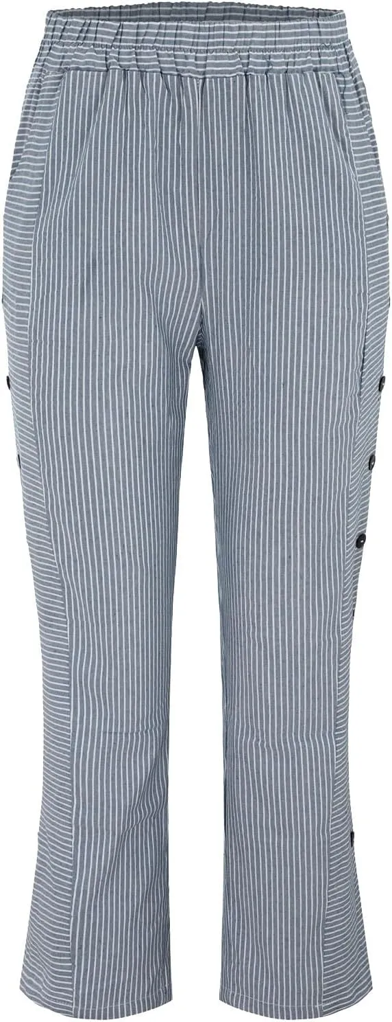 Women Striped Linen Pants Casual Breathable Wide Leg Travel Vacation Beach Pants Elastic Waist Pull On Lounge Pants