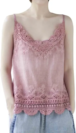 Women Summer Tops Sexy Hollow Out Lace Trim Camisoles Sleeveless V Neck Vintage Cute Tanks Casual Solid Loose Shirts