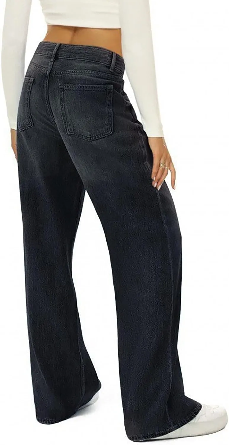 Women Sweatpants Jeans Y2K Baggy Denim Pants Streetwear Trendy High Waisted Wide Leg Boyfriend Jeans with Pockets