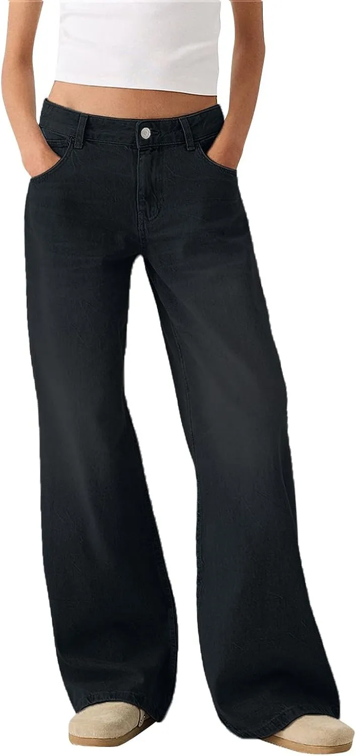 Women Sweatpants Jeans Y2K Baggy Denim Pants Streetwear Trendy High Waisted Wide Leg Boyfriend Jeans with Pockets