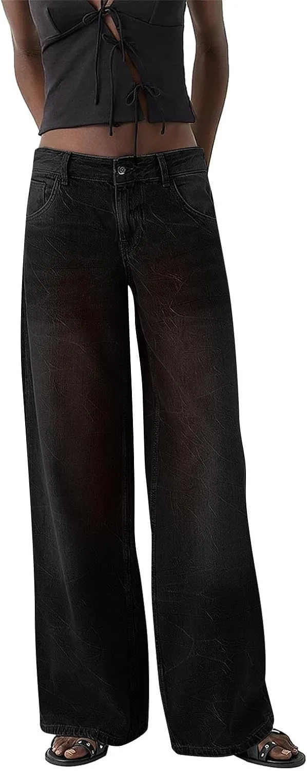 Women Sweatpants Jeans Y2K Baggy Denim Pants Streetwear Trendy High Waisted Wide Leg Boyfriend Jeans with Pockets