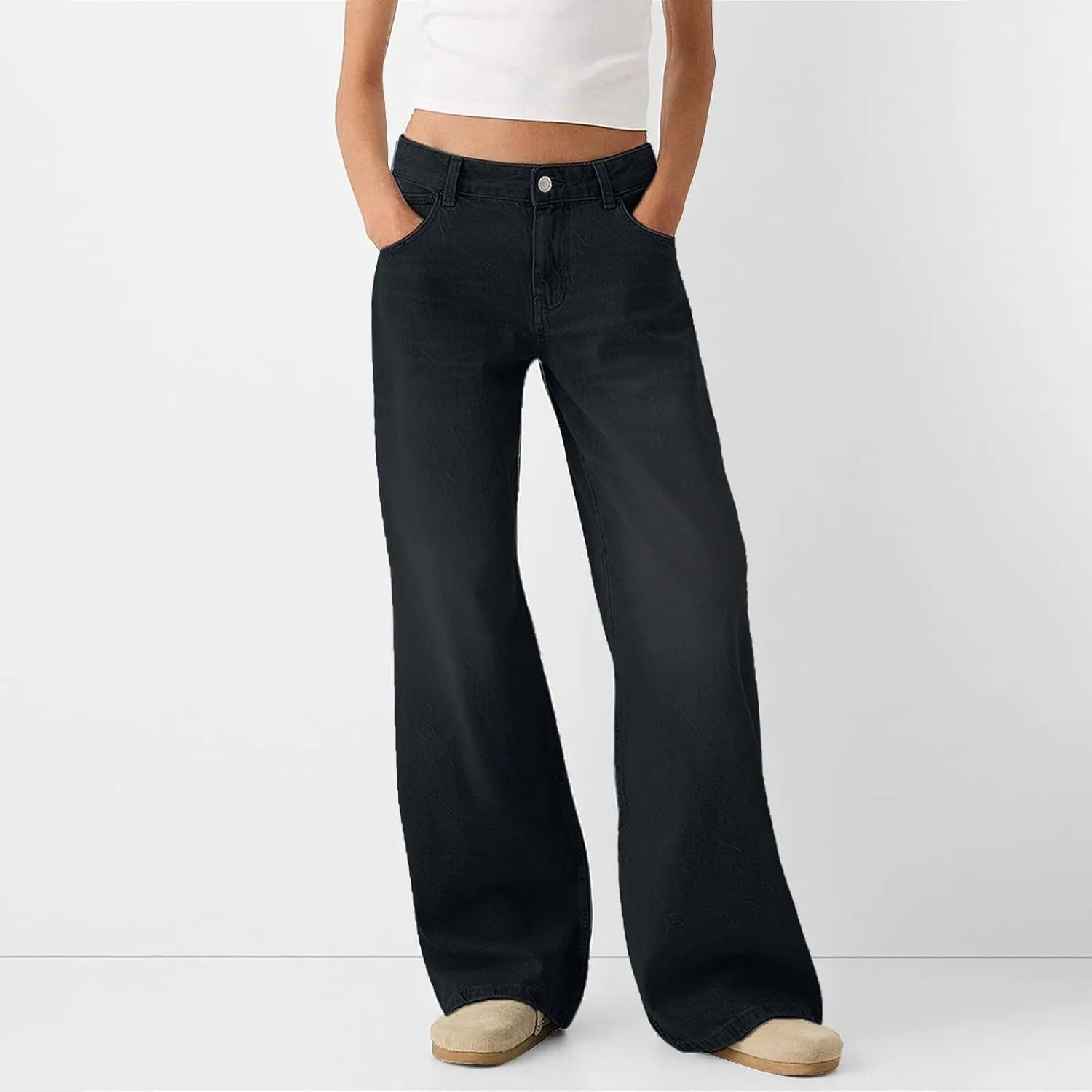 Women Sweatpants Jeans Y2K Baggy Denim Pants Streetwear Trendy High Waisted Wide Leg Boyfriend Jeans with Pockets
