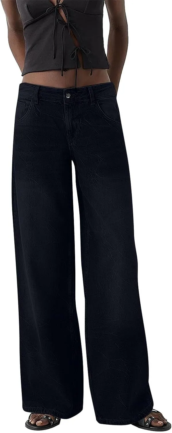 Women Sweatpants Jeans Y2K Baggy Denim Pants Streetwear Trendy High Waisted Wide Leg Boyfriend Jeans with Pockets