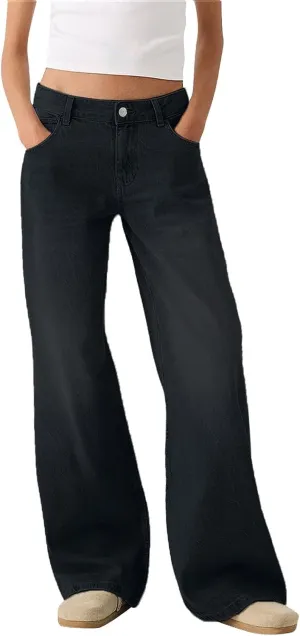 Women Sweatpants Jeans Y2K Baggy Denim Pants Streetwear Trendy High Waisted Wide Leg Boyfriend Jeans with Pockets