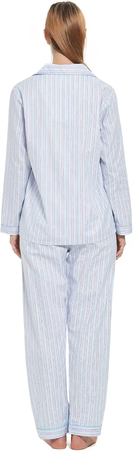 Women's 100% Cotton Pajama Set Short/Long Sleeved Pants/Shorts Soft Button PJs Elastic Drawstring Waist Sleepwear
