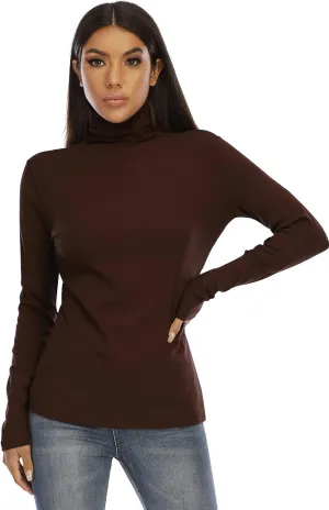 Women's Basic Long Sleeve Turtleneck T-Shirt Solid Slim Soft Cotton Tops
