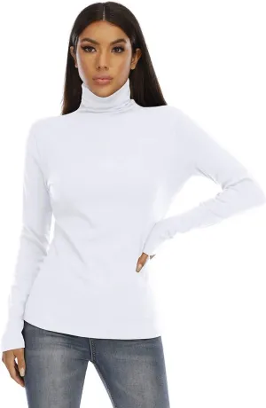 Women's Basic Long Sleeve Turtleneck T-Shirt Solid Slim Soft Cotton Tops