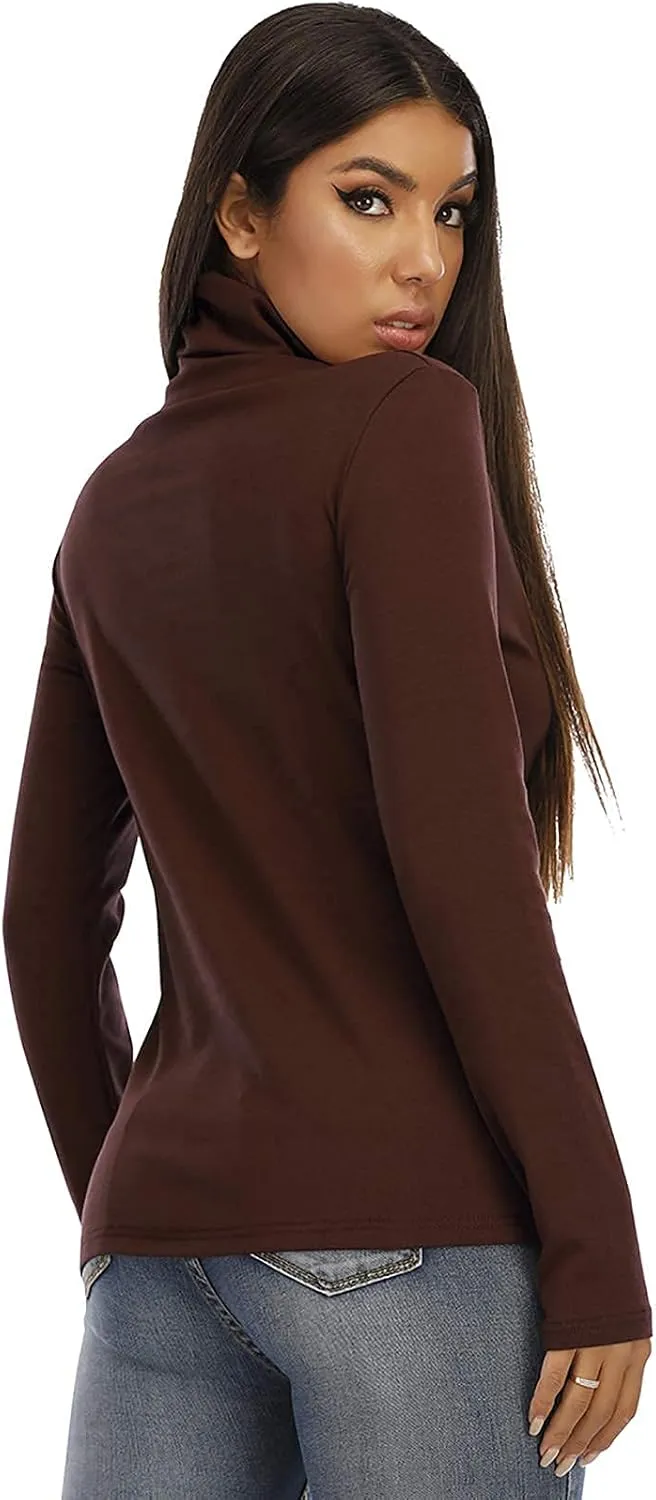 Women's Basic Long Sleeve Turtleneck T-Shirt Solid Slim Soft Cotton Tops